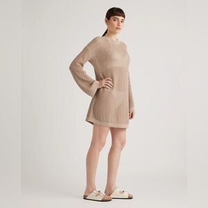 Quince 100% Organic Cotton Open-Knit Long Sleeve Cover-Up Mini Dress. Size Small